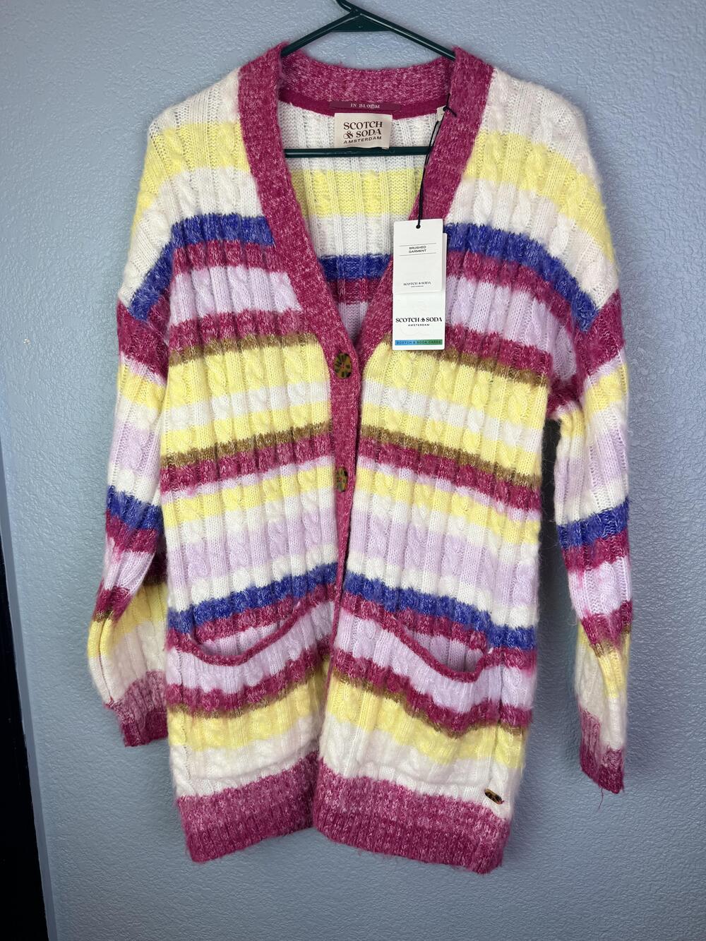 Scotch & Soda Cardigan Sweater Womens Small Multicolor Striped Brushed Knit